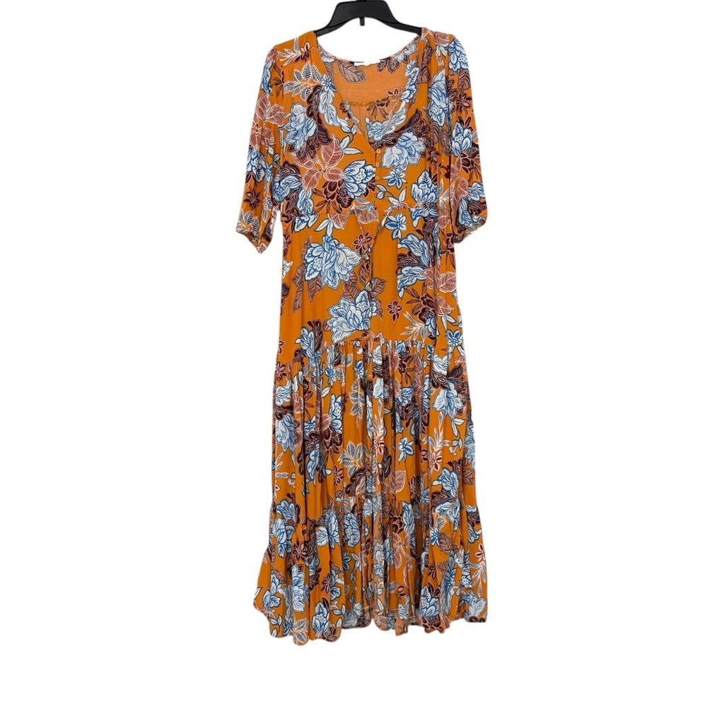Abel The Label Size Small Orange‎ Blue Floral Maxi Dress Boho Resortwear Travel